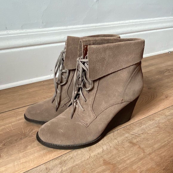 Lucky Brand Shoes - Lucky Brand Suede Wedge Booties - Size 9 Lace Up